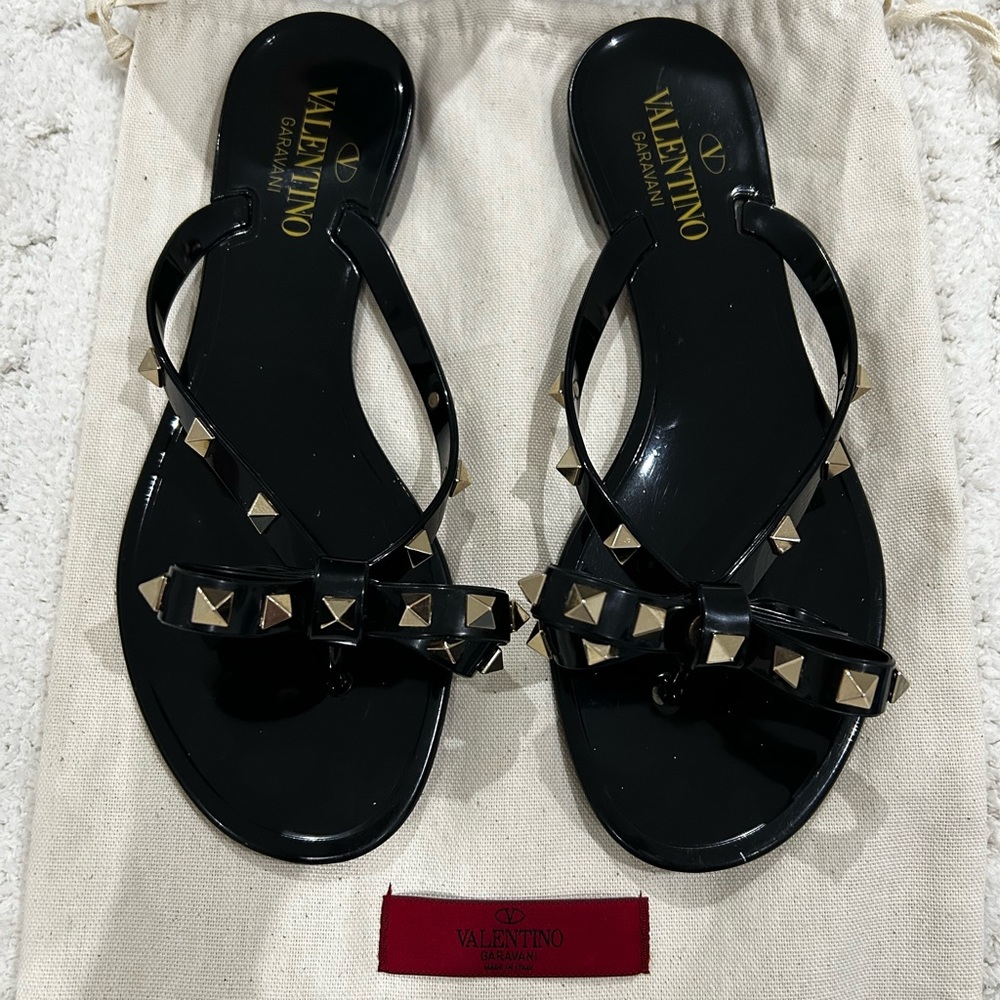 Black Valentino Stud Sandals: